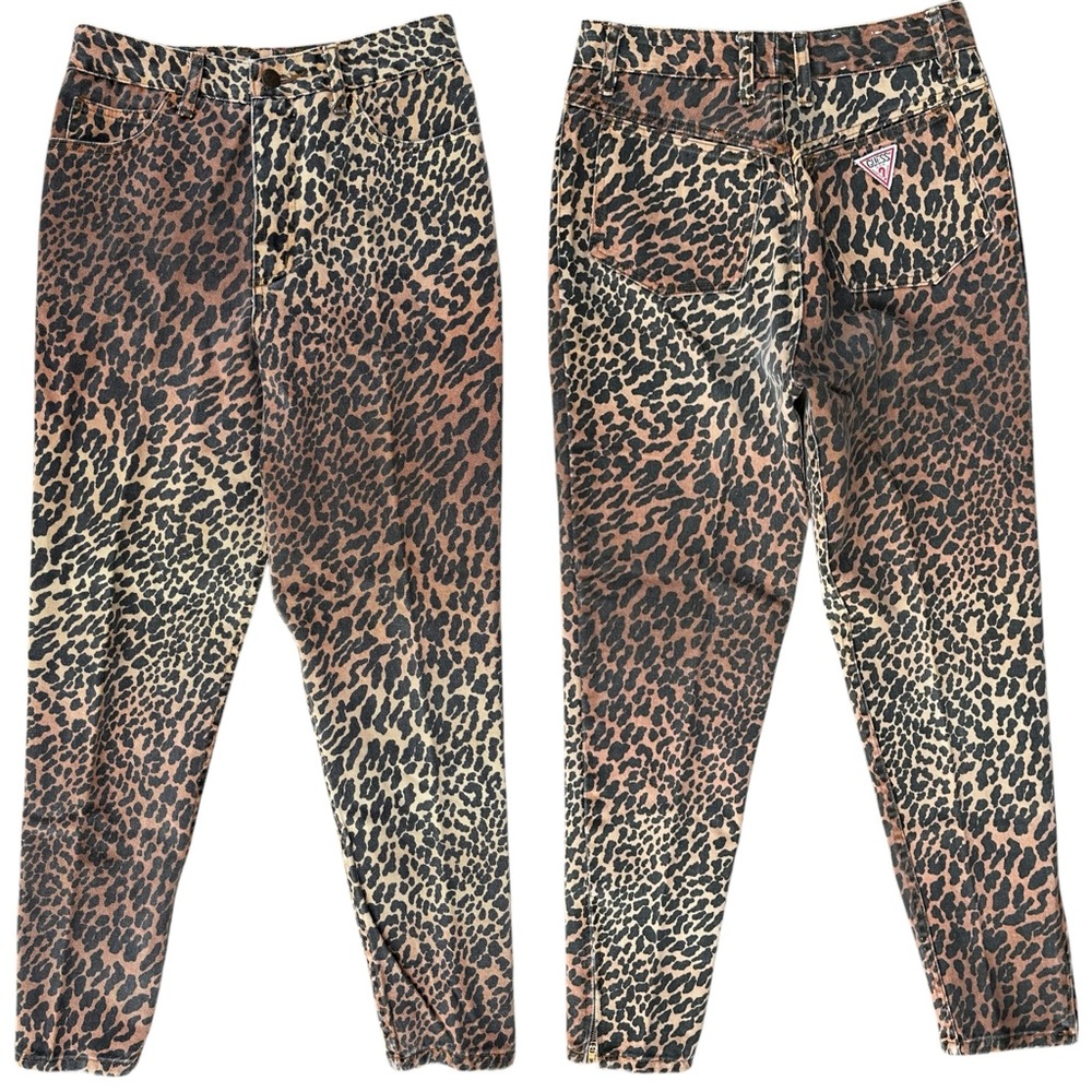 Vintage 80s Guess RARE New Wave Leopard High Rise Zipper Ankle Jeans Size 30